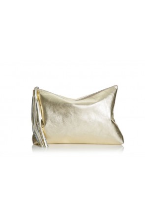 Bolso piel oro clutch con borla Lacambra